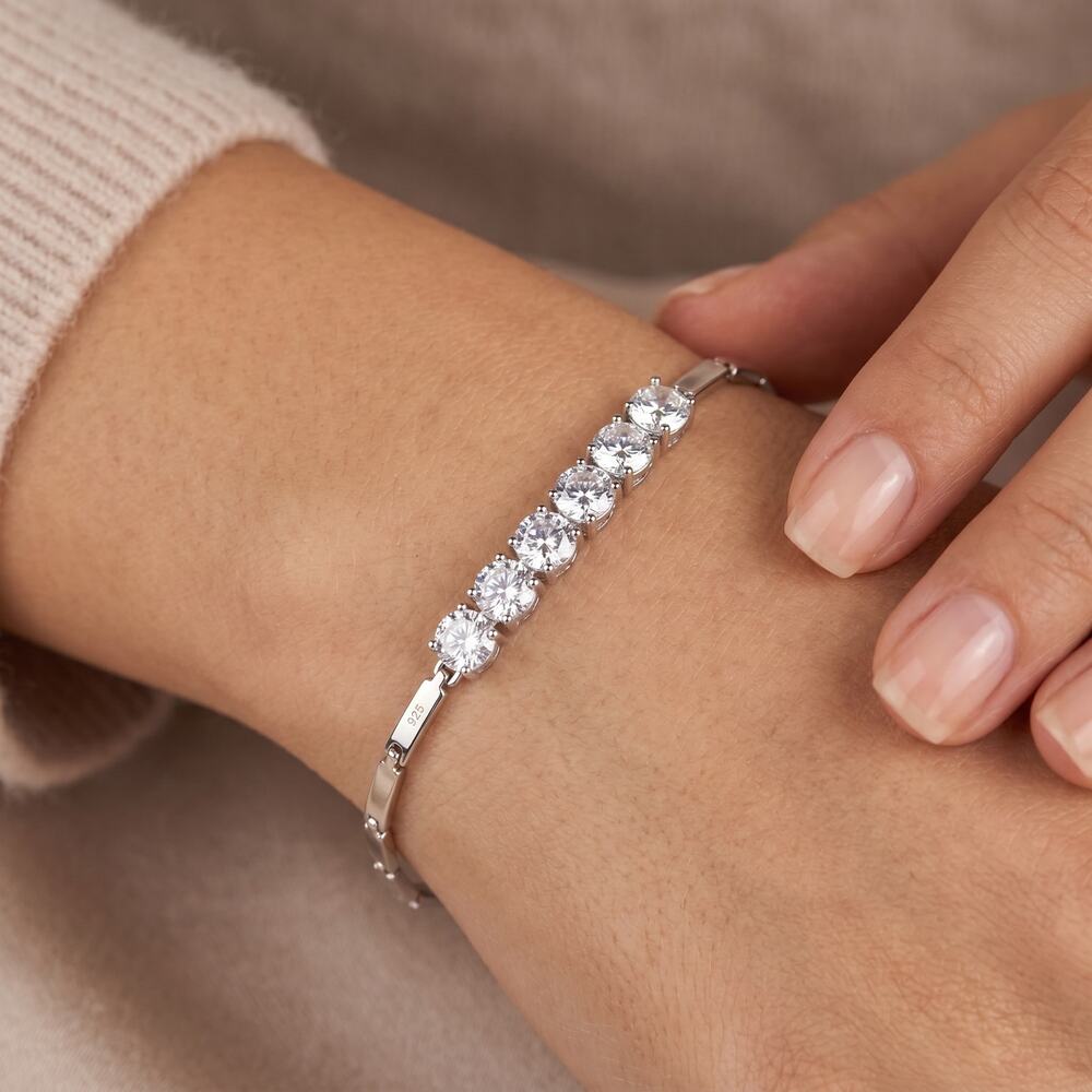 3/$25 - Silver Tone Rhinestone Link Bracelet Tennis Style